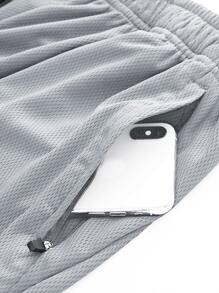 G Gradual Men Geo Print Zip Pocket Drawstring Waist Sports Shorts - Light Grey - View 4