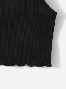 SHEIN Baby Girl Ribbed Knit Lettuce Trim Tank Top - Black - View 3