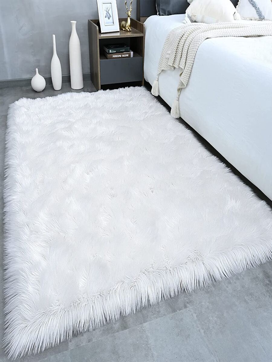 1 pièce Tapis doux tapis en peluche et shaggy pour salon et chambre à coucher, décor à la maison - Blanc - Voir 1