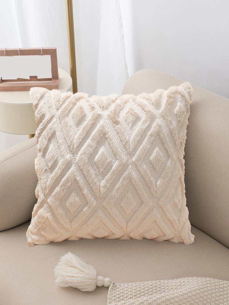 1pc Geo Pattern Fuzzy Cushion Cover Without Filler,Modern Polyester Cushion Cover For Sofa,Bedroom