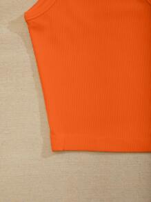 Trelyra Neon Orange Notch Neck Rib-knit Tank Top