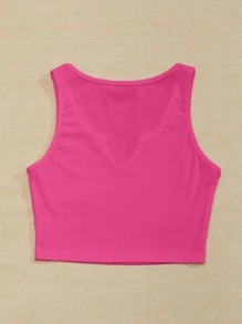 SHEIN Unity Notch Neck Rib-knit Tank Top - Hot Pink - View 2