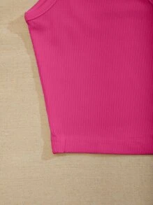 SHEIN Unity Notch Neck Rib-knit Tank Top - Hot Pink - View 3