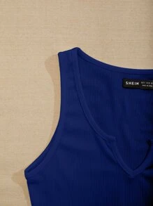 Chiquease Notch Neck Rib-Knit Tank Top, Going Out Top - Blue - View 4