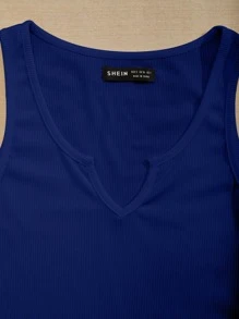 Chiquease Notch Neck Rib-Knit Tank Top, Going Out Top - Blue - View 6