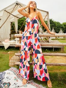 S BETRO Geo Print Wide Leg Cami Jumpsuit - Multicolor - View 3