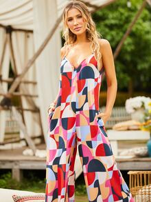 S BETRO Geo Print Wide Leg Cami Jumpsuit - Multicolor - View 5