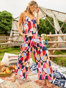 S BETRO Geo Print Wide Leg Cami Jumpsuit - Multicolor - View 4