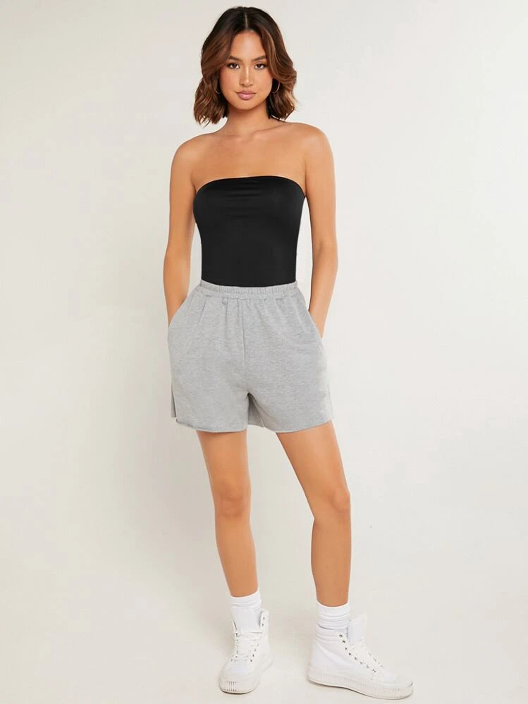 SHEIN BASICS Blusas para mujer/Blusa de hombros descubiertos de verano Blusas de verano - Negro - Añade 3