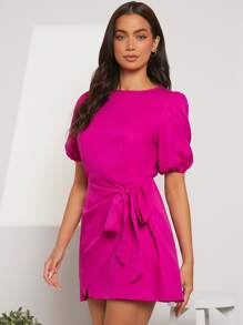 Firerie Puff Sleeve Knot Front Wrap Dress