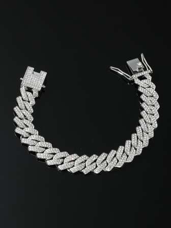 受歡迎嘻哈風格鏈條設計手環帶水鑽愛心細節適合女士和男士