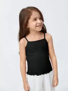 SHEIN Young Girl Lettuce Trim Rib-Knit Cami Top