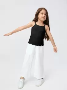SHEIN Young Girl Lettuce Trim Rib-Knit Cami Top