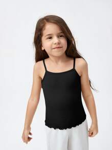 SHEIN Young Girl Lettuce Trim Rib-Knit Cami Top