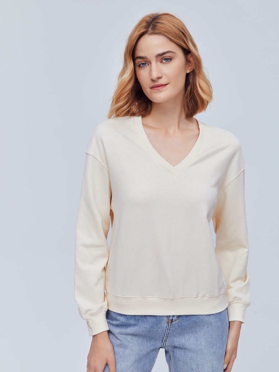 SHEIN Áo chui đầu Thả vai - Màu be - Xem 1