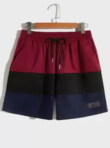 Manfinity Homme 男士撞色字母補丁細節腰部抽繩短褲 - 彩色 - 查看 1