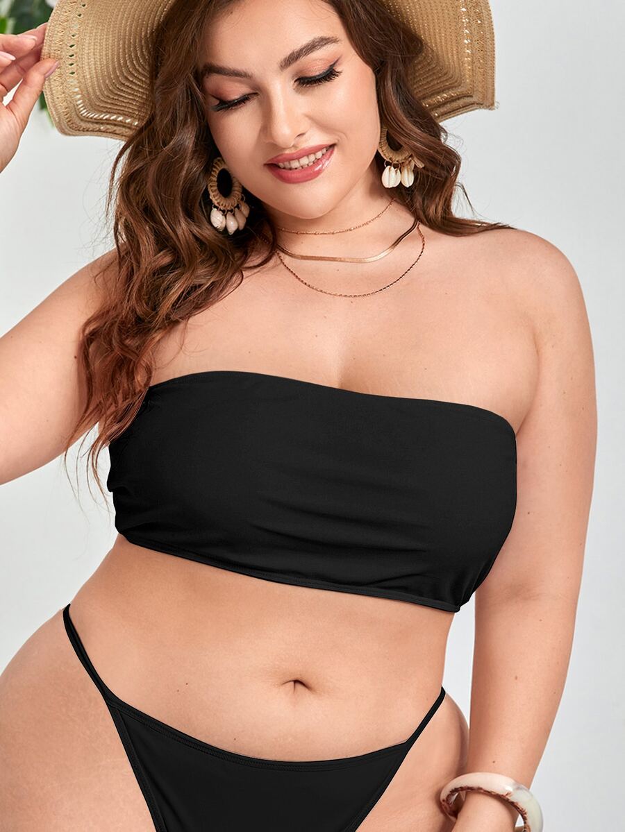 Plus Bandeau Bikini Top - Black - View 1