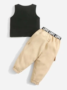 SHEIN Baby Girl Letter Graphic Tank Top & Belted Pants - Multicolor - View 2