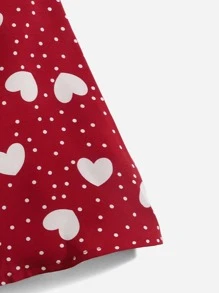 SHEIN 嬰兒波卡圓點和愛心圖案木耳邊挖肩連衣裙 - 酒紅色 - 查看 4