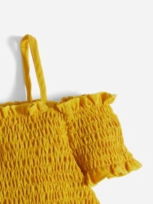 SHEIN Baby Shirred Cold Shoulder Frill Trim Dress - Yellow - View 3