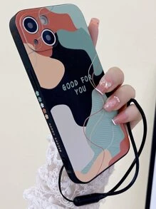 撞色手機外殼附帶繩子 - 黑色 - 查看 1