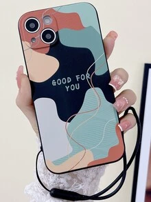 撞色手機外殼附帶繩子 - 黑色 - 查看 2