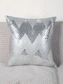 Sequin Decor Cushion Cover Without Filler - Silver - View 1