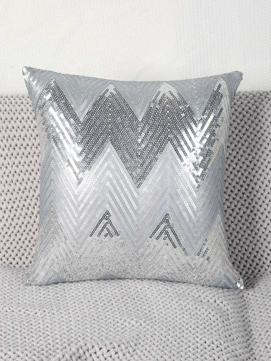Sequin Decor Cushion Cover Without Filler - Silver - View 1