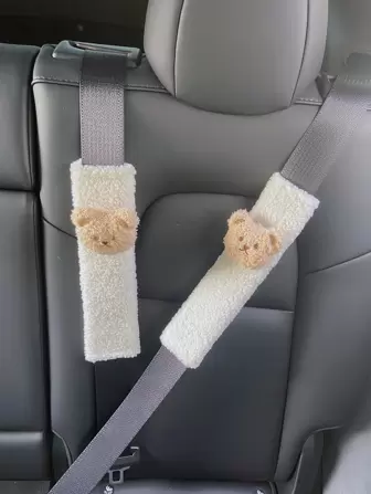 2 piezas Almohadilla del cinturón del asiento del automóvil con diseño de oso de dibujos animados