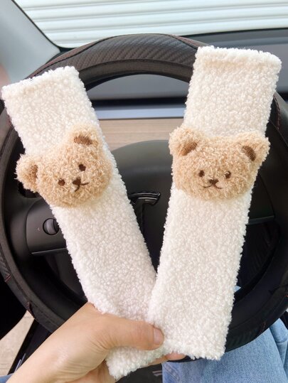 2 piezas Almohadilla del cinturón del asiento del automóvil con diseño de oso de dibujos animados
