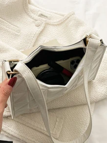 防水、輕盈、商務休閒簡約絎縫法棍包適合青少年女大學生、菜鳥和白領，非常適合辦公室、大學、工作、商務、通勤 - 白色 - 查看 3