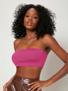 SHEIN BASICS Solid Tube Crop Top - Pink - View 1