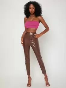 SHEIN BASICS Solid Tube Crop Top - Pink - View 4