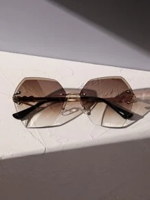 1 pieza Gafas de mujer sin marco con lentes degradados embellecidas con perlas, ideales para vacaciones en la playa, resorts de montaña, salidas al aire libre, compras en la ciudad, fotografía callejera en verano, vacaciones, al aire libre, viajes