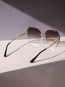 1 pieza Gafas de mujer sin marco con lentes degradados embellecidas con perlas, ideales para vacaciones en la playa, resorts de montaña, salidas al aire libre, compras en la ciudad, fotografía callejera en verano, vacaciones, al aire libre, viajes