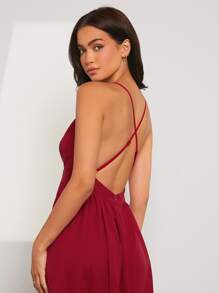 SHEIN Belle Vestido de tirantes gruesos con abertura alta en color rojo borgoña sólido - Burdeos - Ver 5