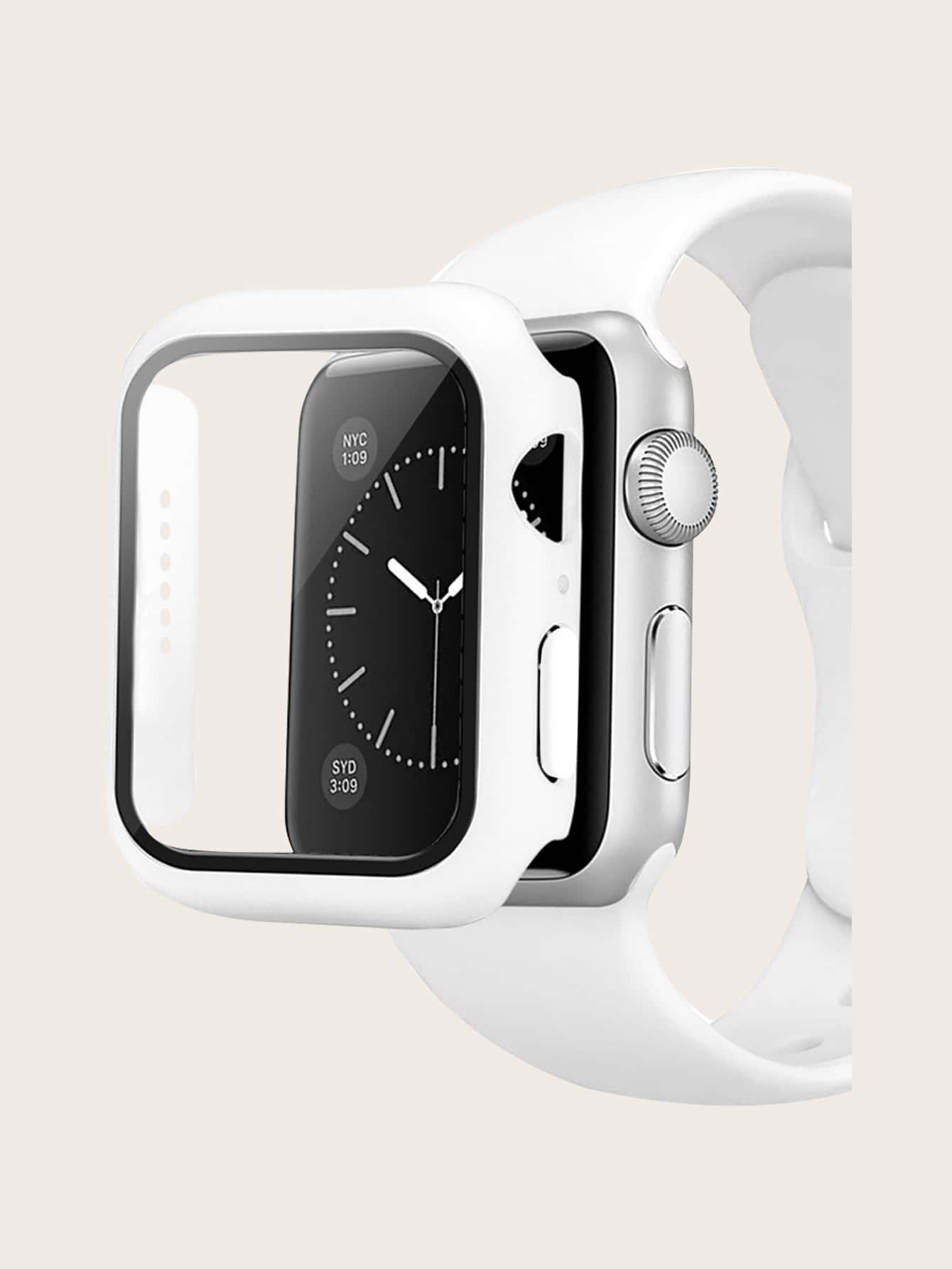 Vỏ bảo vệ máy tính + Phim cường lực Vỏ đồng hồ 2 trong 1 Tương thích với Apple Watch thế hệ thứ 7 41mm và 45mm - trắng - Xem 1