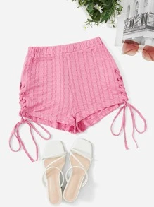 Lace Up Side Shorts - Baby Pink - View 1
