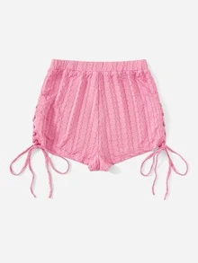 Lace Up Side Shorts - Baby Pink - View 2