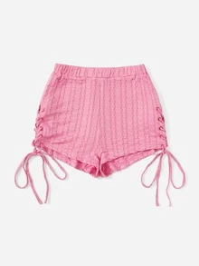 Lace Up Side Shorts - Baby Pink - View 5