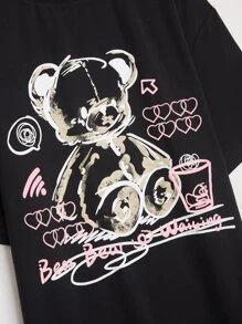 SHEIN EZwear Áo thun Plus size Hoạt hình Tim Giải trí - màu đen - Xem 5