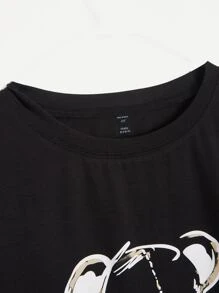 SHEIN EZwear Áo thun Plus size Hoạt hình Tim Giải trí - màu đen - Xem 6