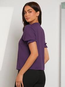 SHEIN Clasi 荷葉邊領口泡泡袖襯衫