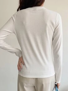 DAZY 四分之一纽扣罗纹针织 T 恤，秋季服装长袖女式上衣