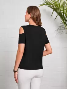 EMERY ROSE Áo thun nữ Hội Chữ thập màu trơn Giải trí - màu đen - Xem 2