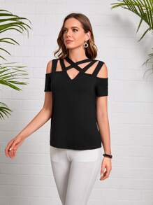 EMERY ROSE Áo thun nữ Hội Chữ thập màu trơn Giải trí - màu đen - Xem 3