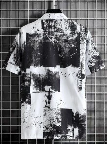 Manfinity EMRG Men Graphic Print Shirt Without Tee, Short Sleeve Button Up Casual Shirt, Boyfriend Gift - Black and White - View 2