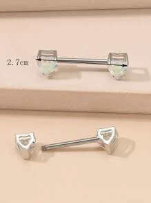 2入組/套女式男士方晶鋯石裝飾心形設計乳頭環假穿孔防過敏女式男士無需穿孔身體首飾禮物