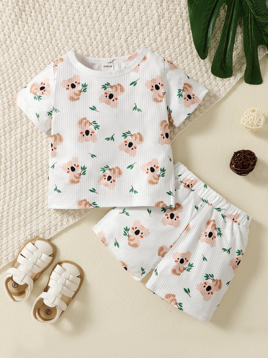 Baby Boy Cartoon Graphic Tee & Shorts - White - View 1