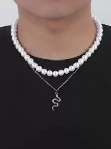 時尚流行的男士蛇珠串疊戴項鍊,不鏽鋼材質,適用於度假和時尚造型